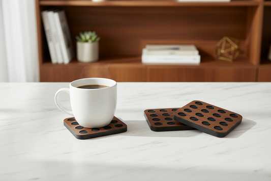 IULIA Walnut with Black Circles Wood Coaster