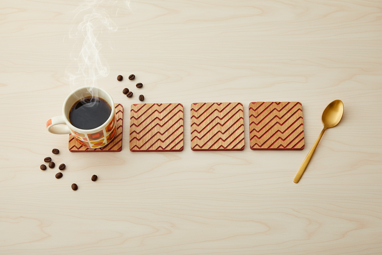 Red and Oak Zigzag Wood Coaster