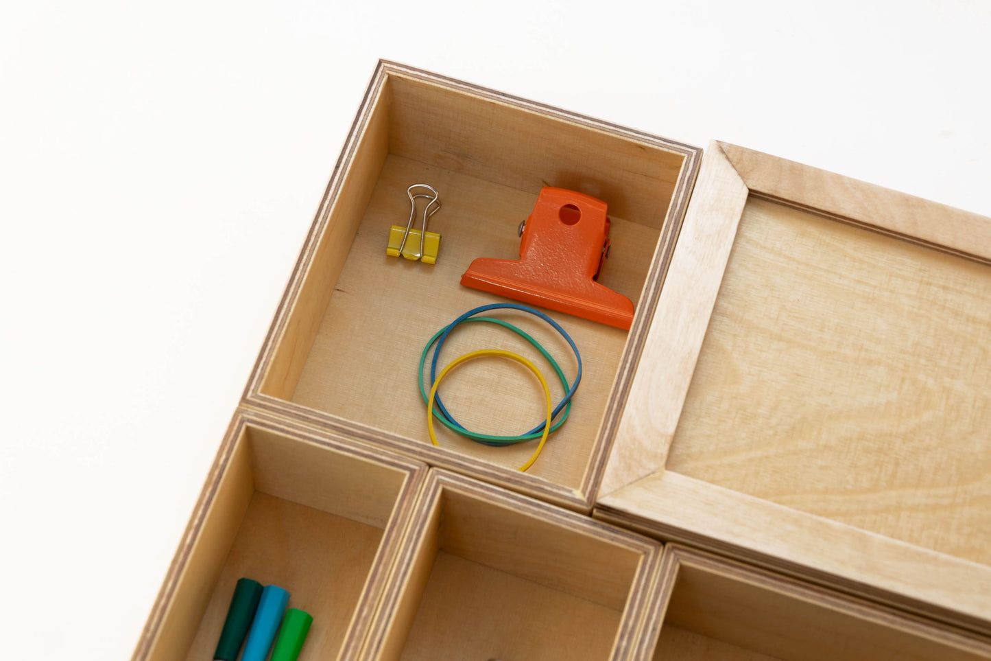 Wood Drawer Organizer Set, 6 Piece Wooden Storage Boxes, Makeup , Jewelry, Pen and Junk Organizer Trays Made of Plywood