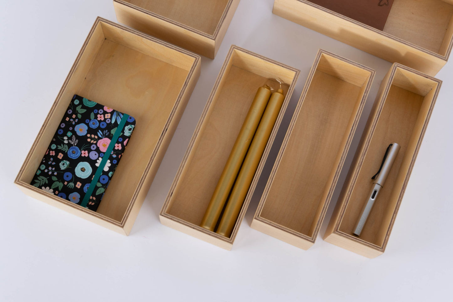 Wood Drawer Organizer Set, 6 Piece Wooden Storage Boxes, Makeup , Jewelry, Pen and Junk Organizer Trays Made of Plywood
