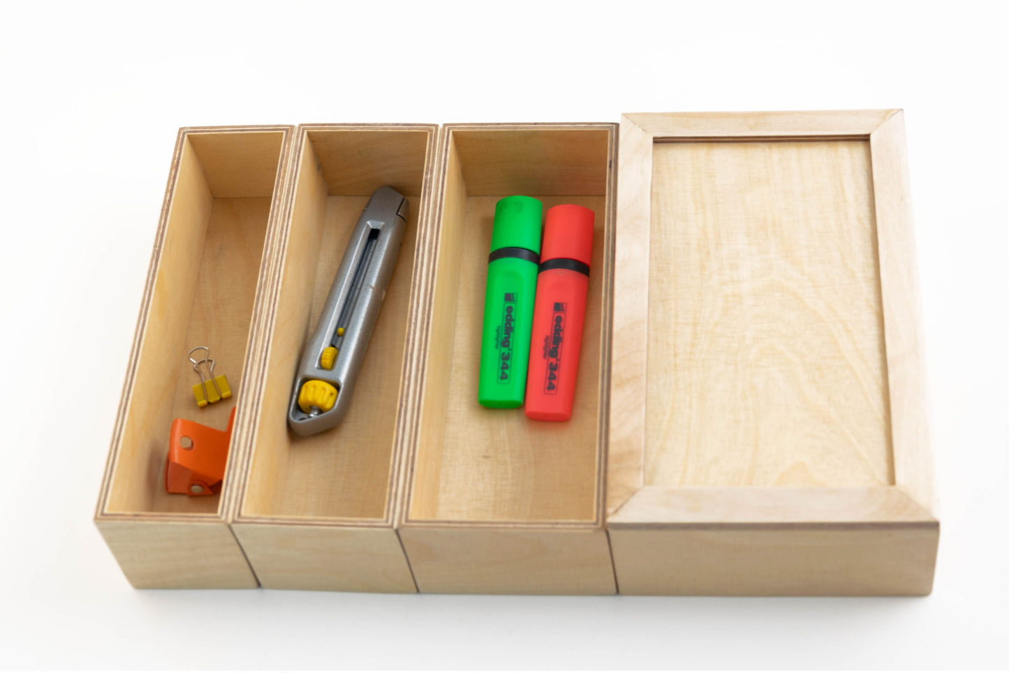 Wood Drawer Organizer Set, 6 Piece Wooden Storage Boxes, Makeup , Jewelry, Pen and Junk Organizer Trays Made of Plywood