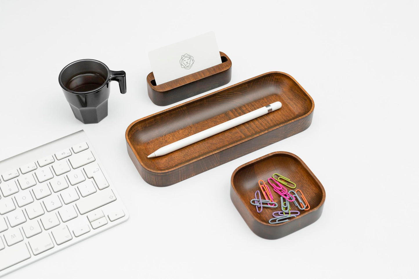 Walnut Stained Beechwood Business Card Holder