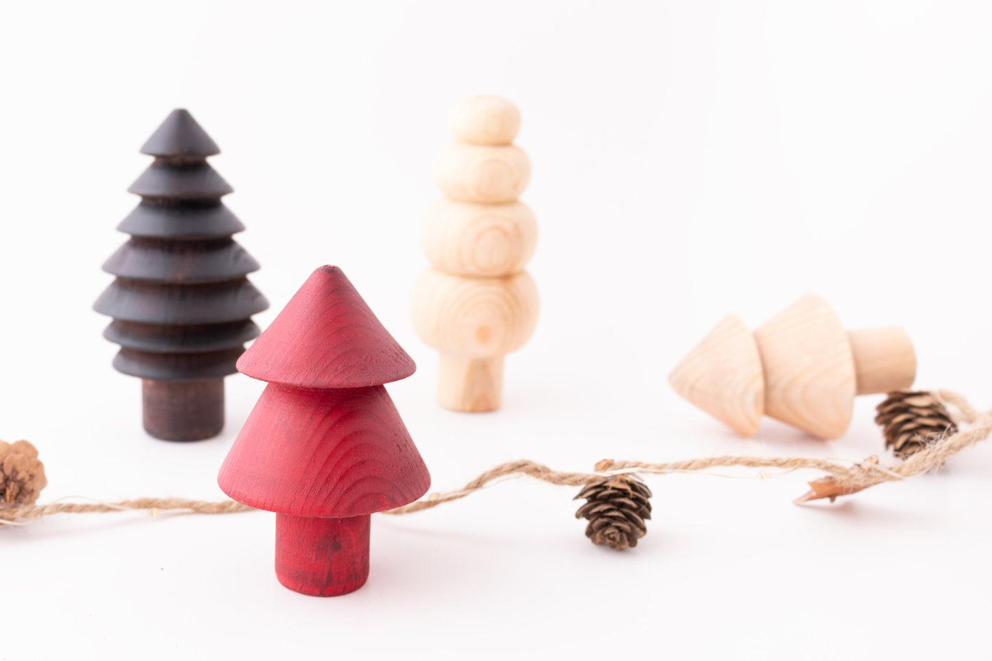 Wooden Christmas Tree Set, Red Stained