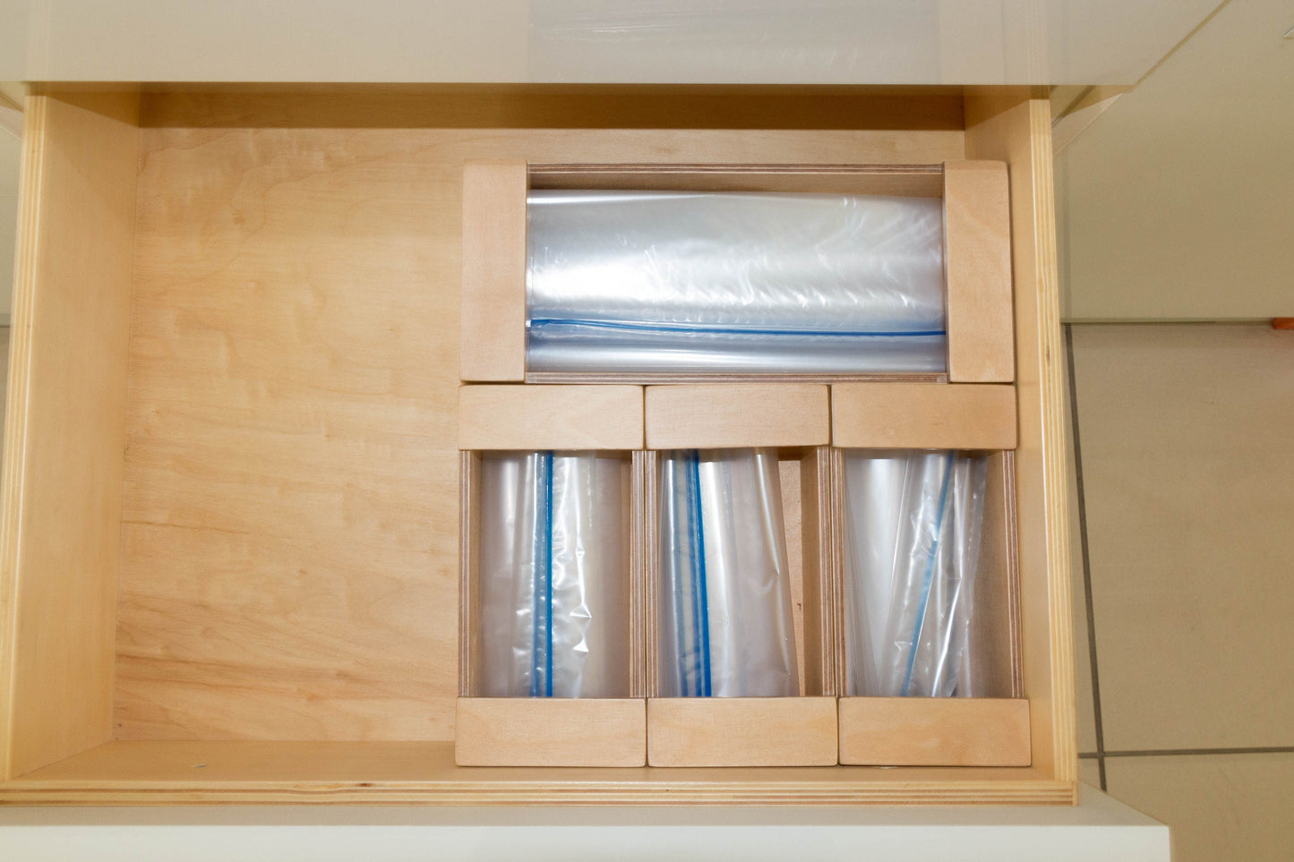 Wood Storage Bag Organizer, Baggie Organizer for Kitchen Drawer