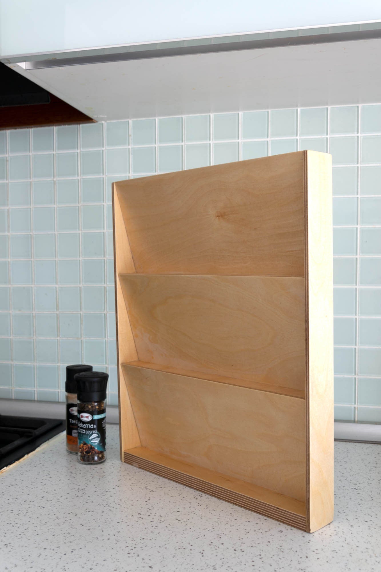 Birch Drawer Spice Organizer, Spice Rack for Kitchen Drawers, 3 Tier Slanted Spice Drawer Insert