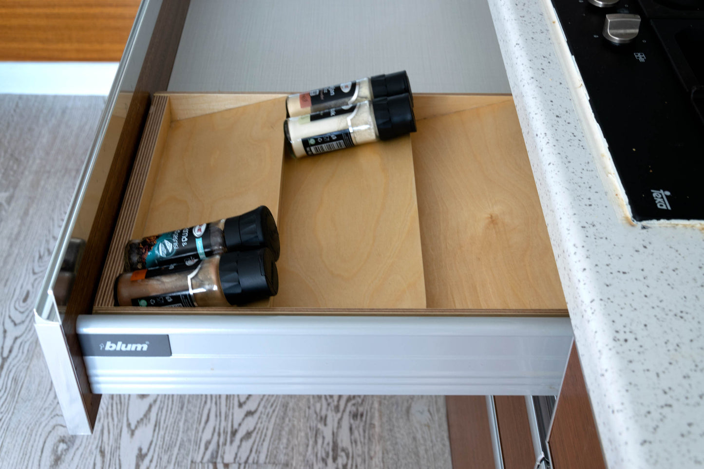 Birch Drawer Spice Organizer, Spice Rack for Kitchen Drawers, 3 Tier Slanted Spice Drawer Insert