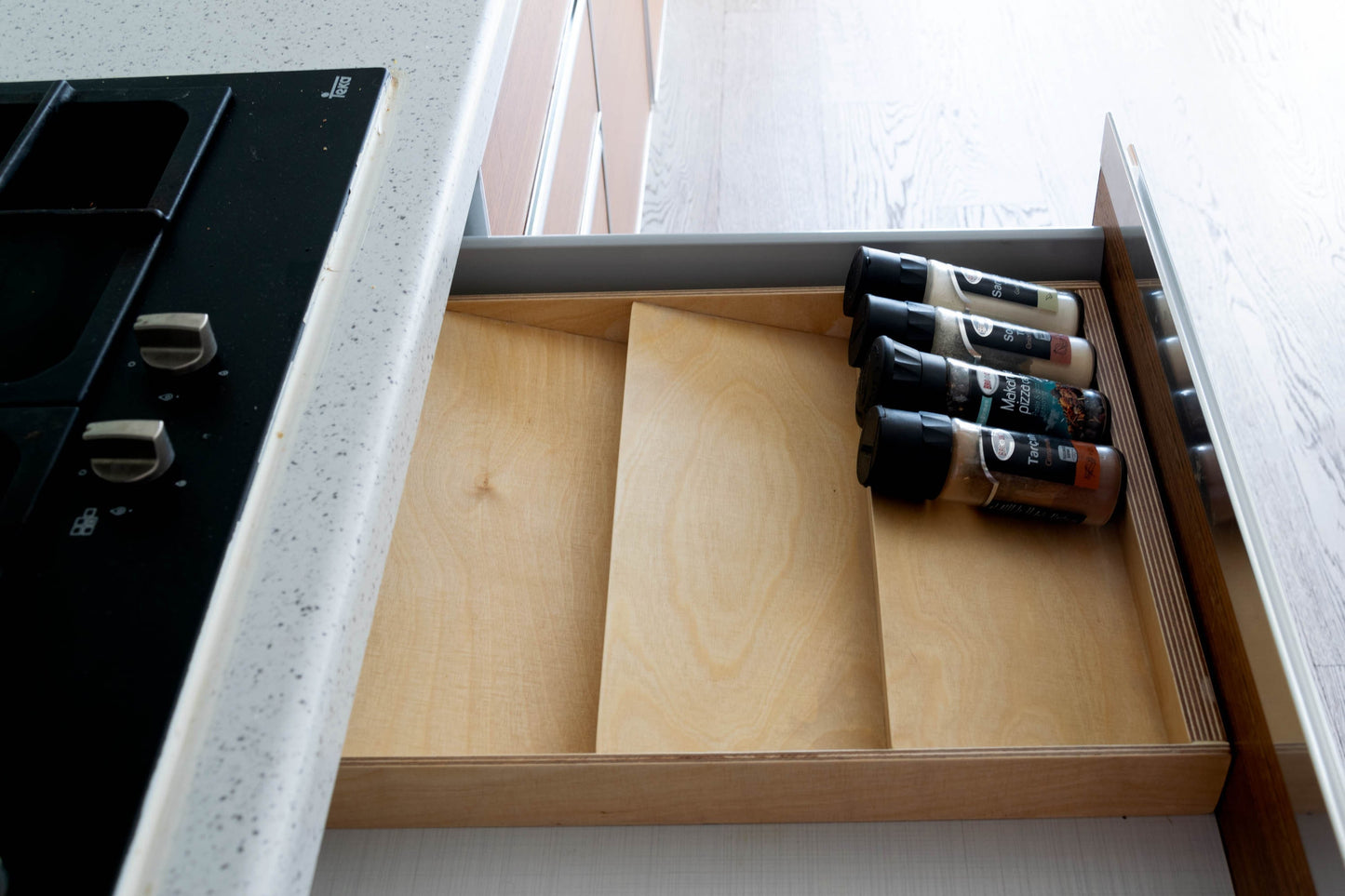 Birch Drawer Spice Organizer, Spice Rack for Kitchen Drawers, 3 Tier Slanted Spice Drawer Insert