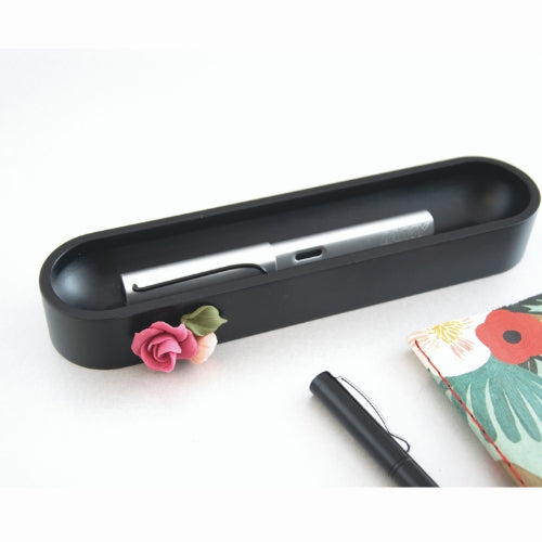 Black Oval Pen Tray with Flower and Bud