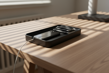 Black Valet Tray with Cord Cutout