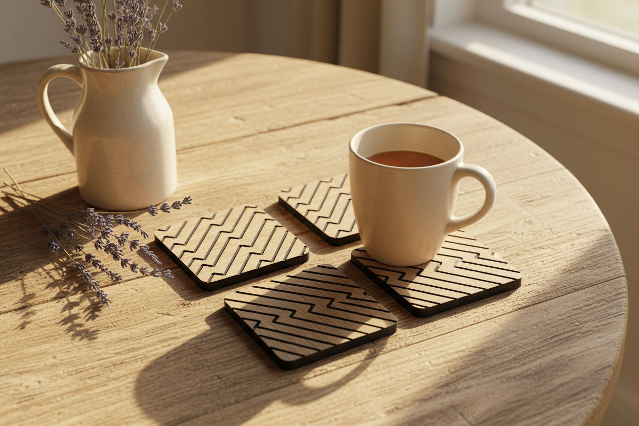 Black and Oak Zigzag Wood Coaster