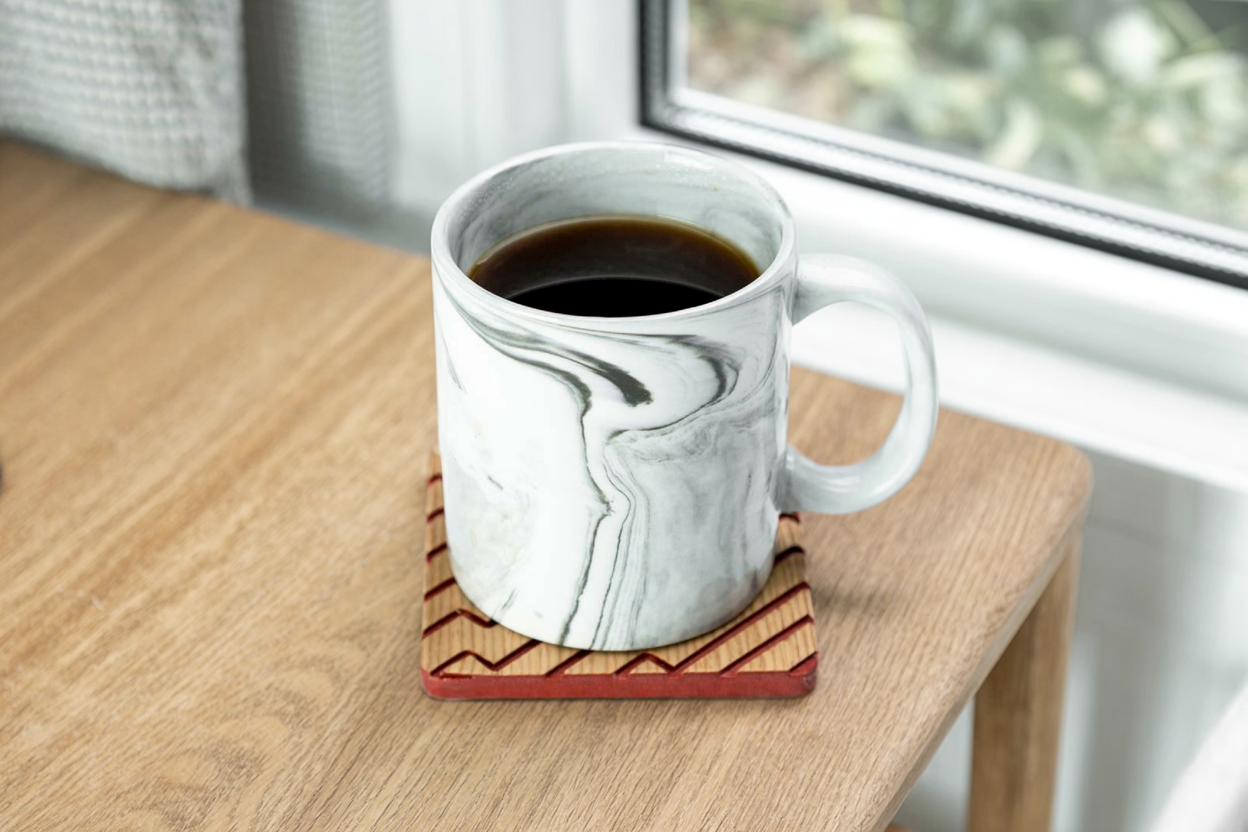 Red and Oak Zigzag Wood Coaster