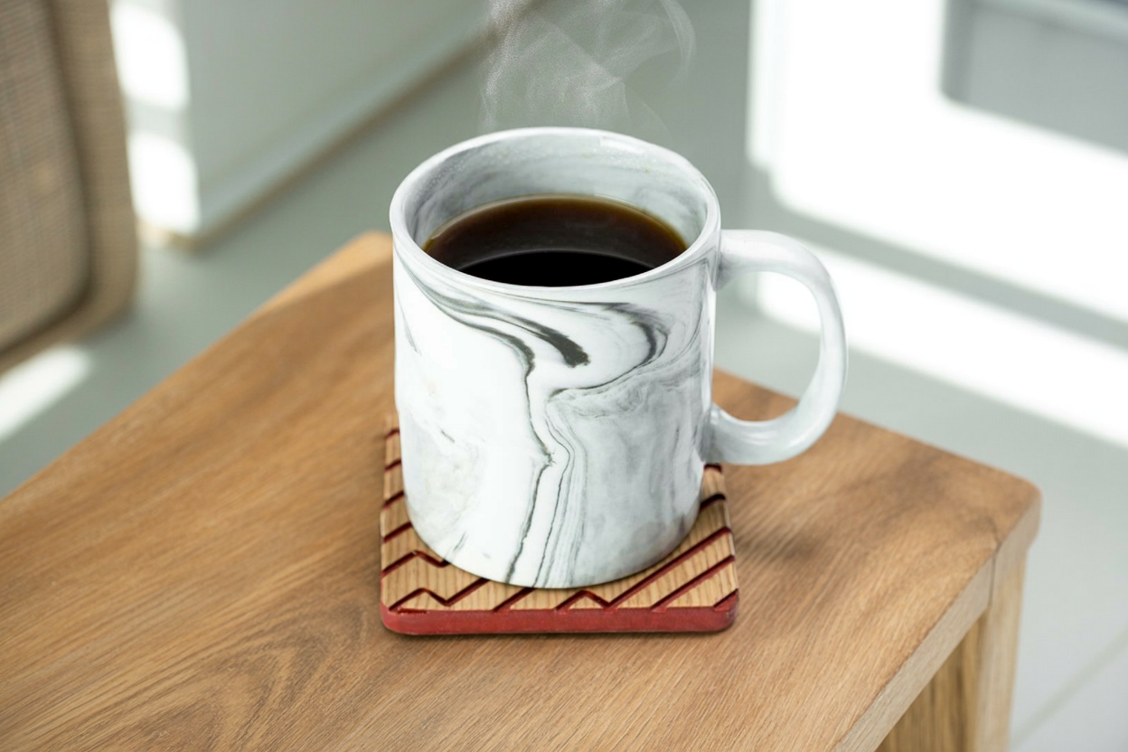 Red and Oak Zigzag Wood Coaster