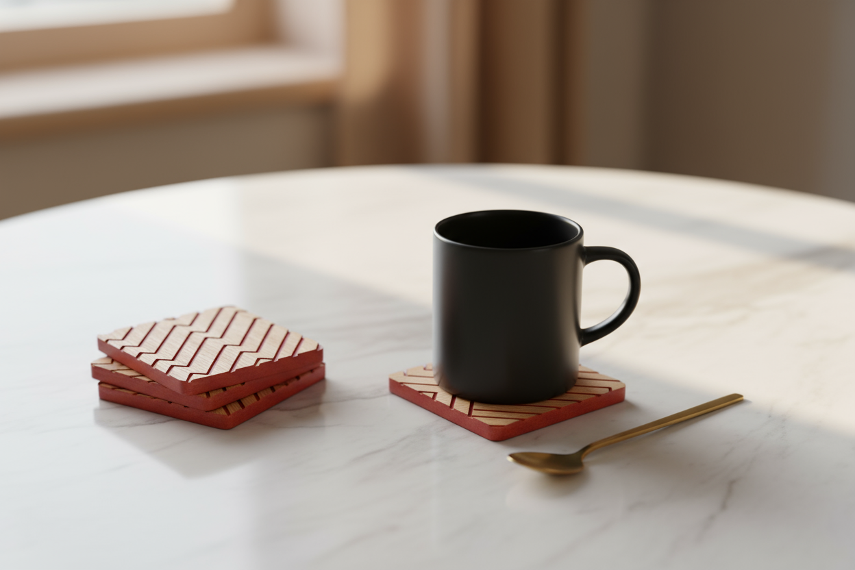 Red and Oak Zigzag Wood Coaster