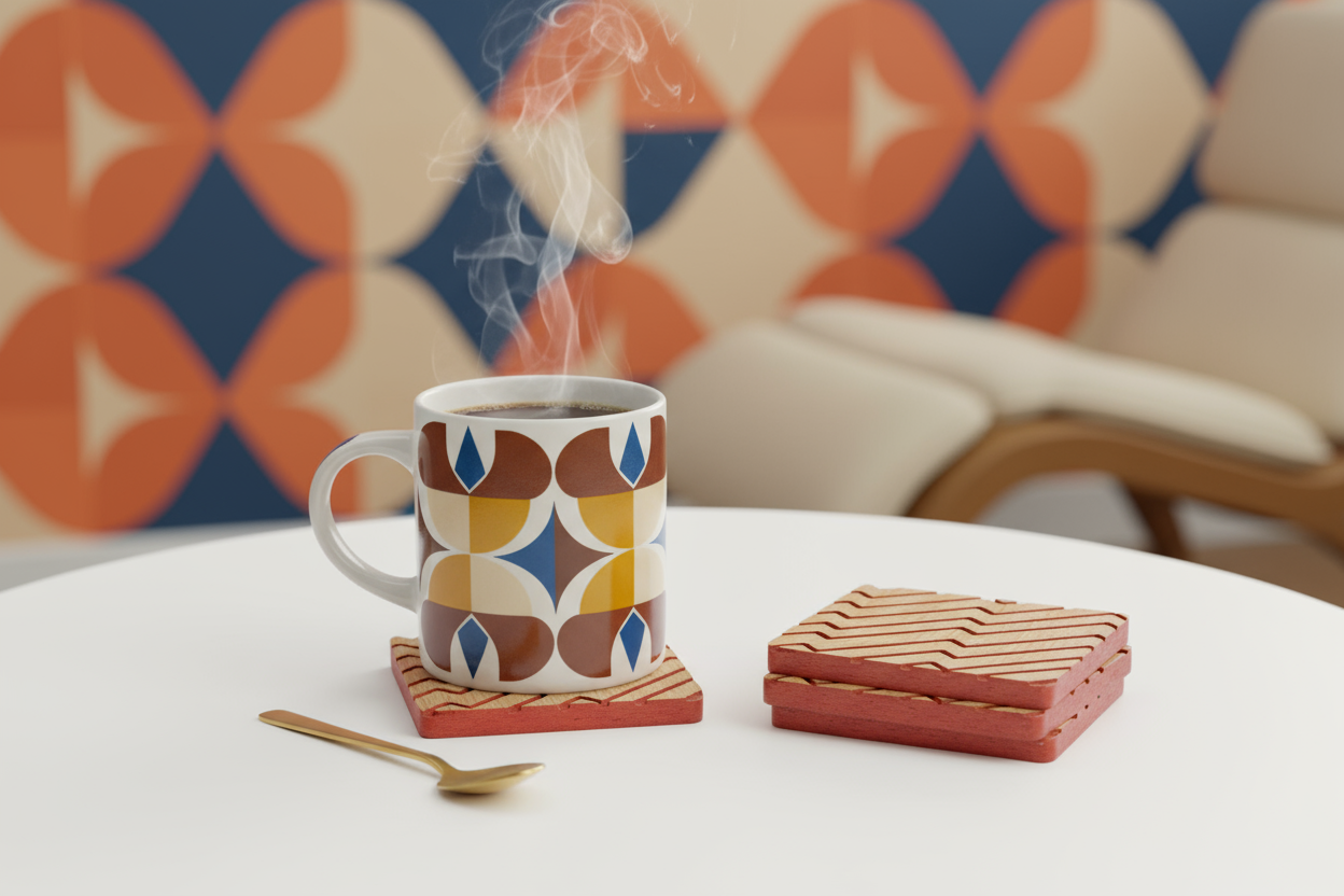 Red and Oak Zigzag Wood Coaster