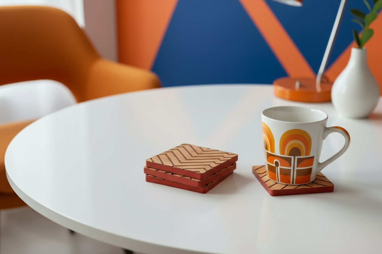 Red and Oak Zigzag Wood Coaster