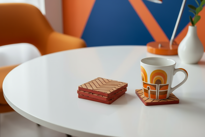 Red and Oak Zigzag Wood Coaster