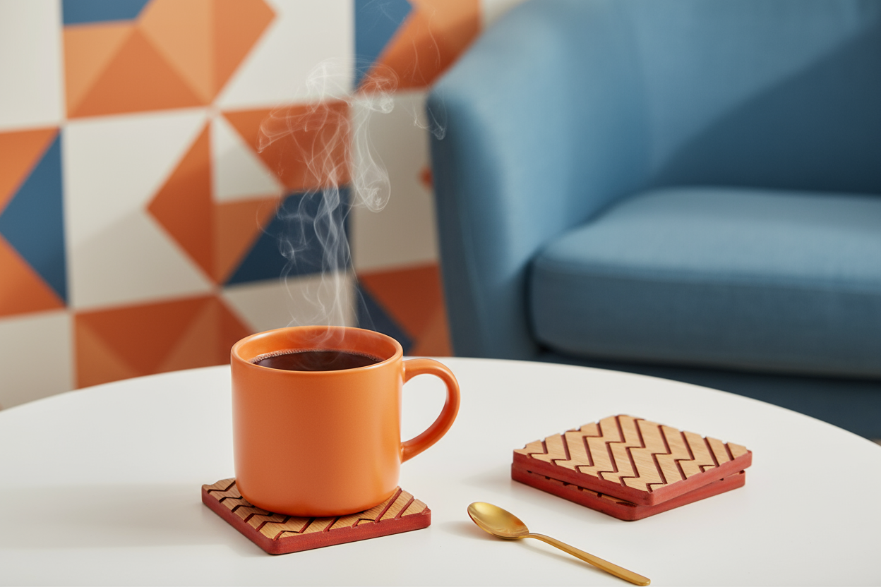 Red and Oak Zigzag Wood Coaster