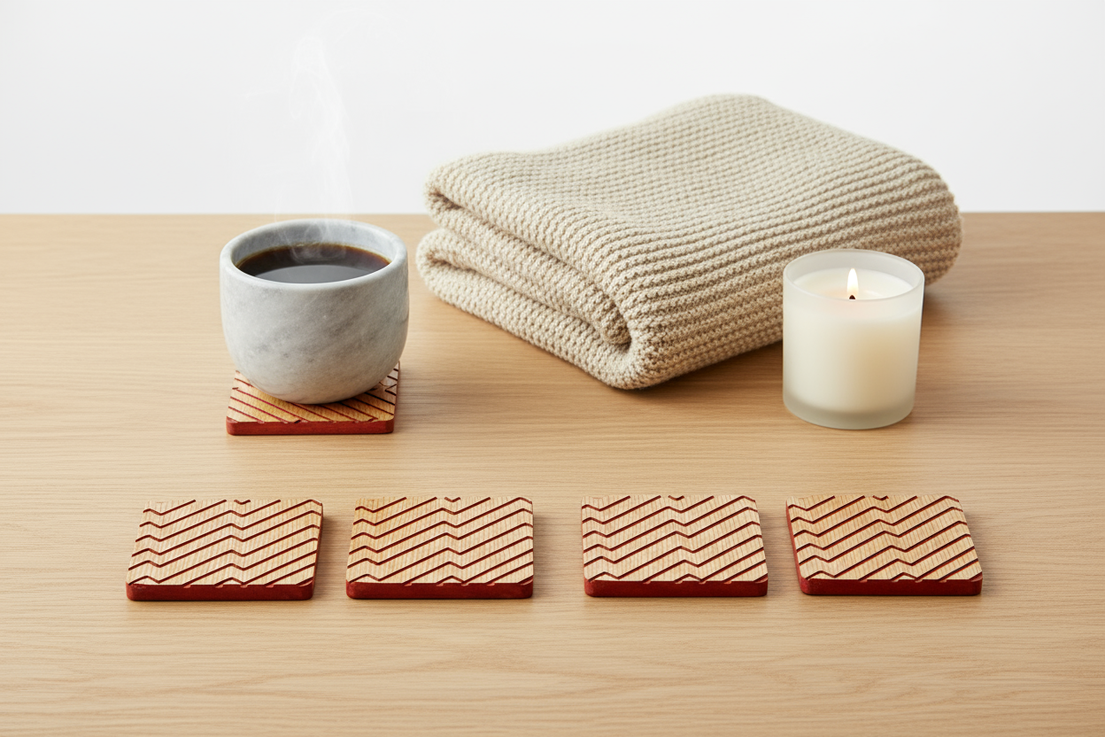 Red and Oak Zigzag Wood Coaster