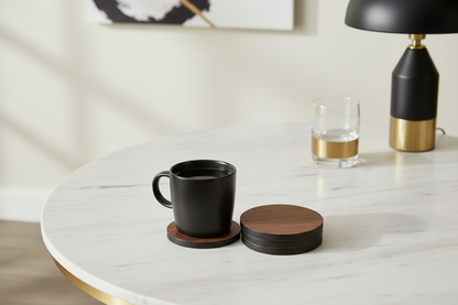 Walnut and Black Round Wood Coaster with Cork Rubber Bottom