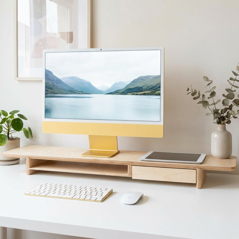 Dual Wooden Monitor Stand for Desk