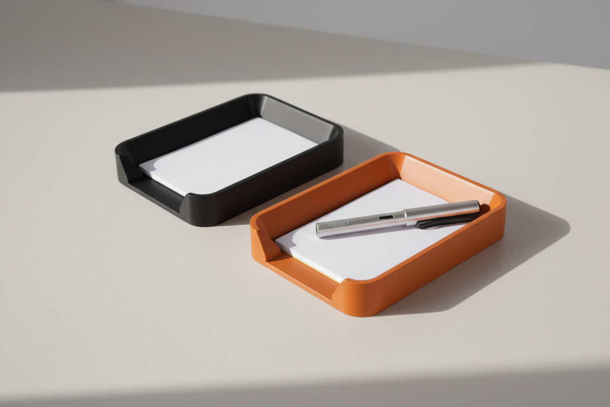 Index Card Holder, 4x6 Note Paper Tray,  Black or Orange Memo Organizer