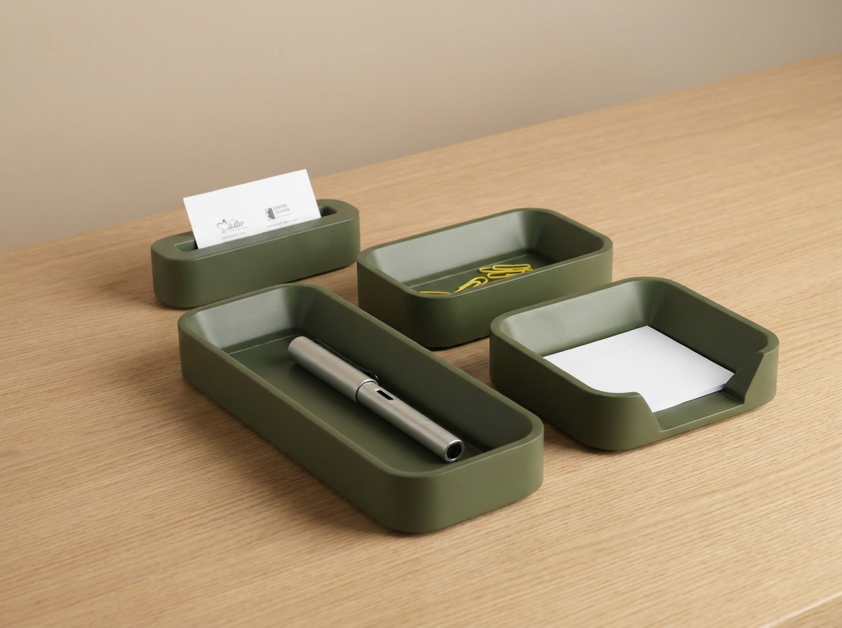 Olive Green Desk Organizer Set