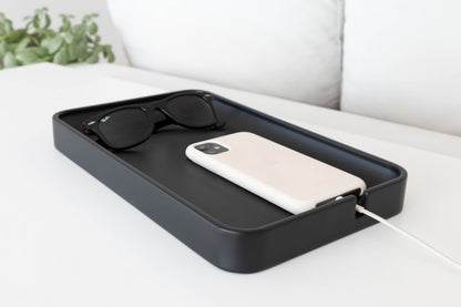 Black Valet Tray with Cord Cutout