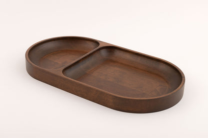 Oval Valet Tray, 2 Compartments, Walnut Stained