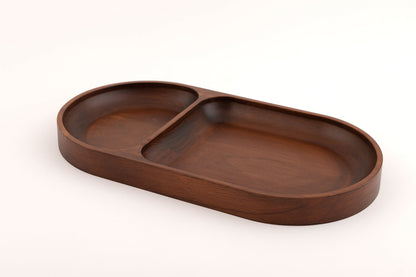 Oval Valet Tray, 2 Compartments, Mahogany Stained