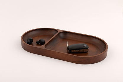 Oval Valet Tray, 2 Compartments, Mahogany Stained