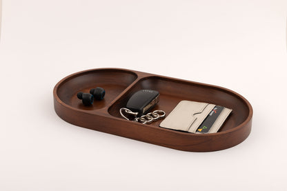 Oval Valet Tray, 2 Compartments, Mahogany Stained