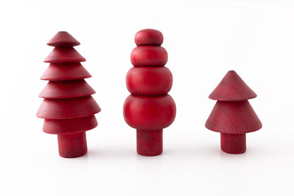 Wooden Christmas Tree Set, Red Stained