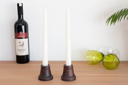 Walnut Minimalist Candlestick Holder Set, Set of Two