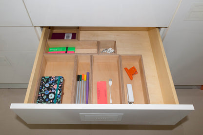 Wood Drawer Organizer Set, 6 Piece Wooden Storage Boxes, Makeup , Jewelry, Pen and Junk Organizer Trays Made of Plywood