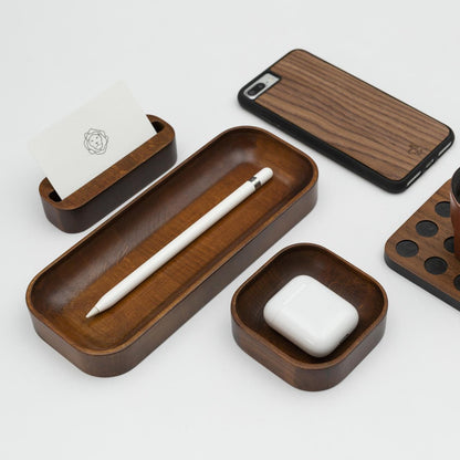 Dark Mahogany Stained Beechwood Desk Organizer Set