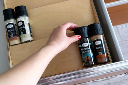 Birch Drawer Spice Organizer, Spice Rack for Kitchen Drawers, 3 Tier Slanted Spice Drawer Insert