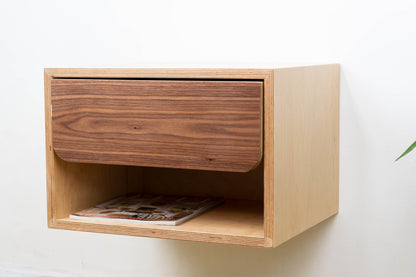Modern Floating Nightstand with Drawer, Birch Bedside Table Wall Mounted,