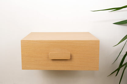 Scandinavian Oak Floating Bedside Table with One Drawer, Wall Mounted Nighstand with Wooden Handle