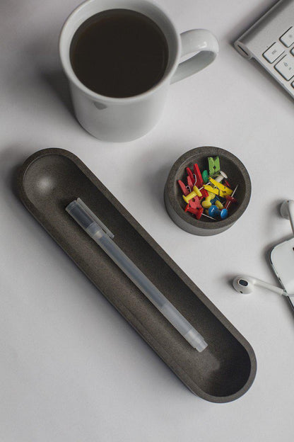 Iulia Grey Oval Pen Tray Clear Desk Organiser Desk Organizers Grey Minimalist Desk Organizer Office Desk Accessories Iulia