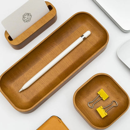 Oak Stained Beechwood Desk Organizer Set